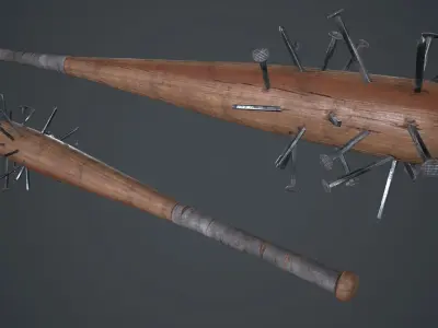 Baseball Bat Weapon With Metal Nails PBR Game Ready Low-poly 3D model