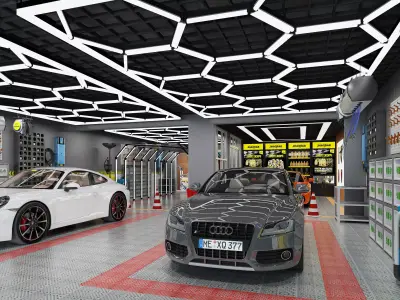 Auto repair shop Low-poly 3D model