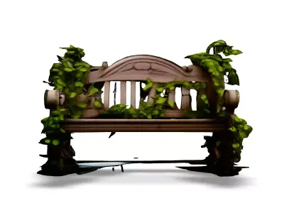 Overgrown Wooden Park Bench Low-poly 3D model