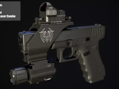 Glock 17 with mount red dot and flashlight and laser combo Low-poly 3D model