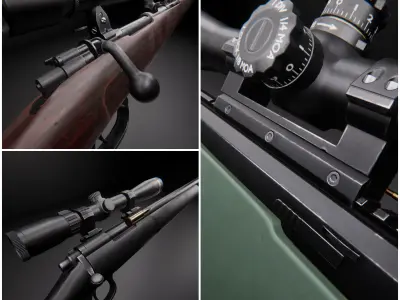 Modern AAA Bolt Action Rifle Pack Game Ready PBR Low-poly 3D model