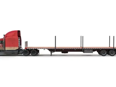 Peterbilt 377 flatbed trailer truck Low-poly 3D model