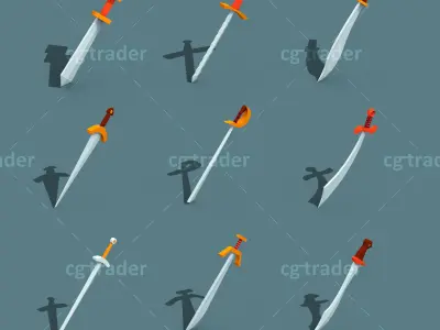 Low Poly Sword Isometric Icon Low-poly 3D model