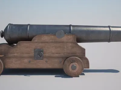 Cannons Set cannon on wooden platform 3D model