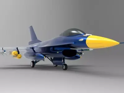 Jet Blue F-16 Low-poly 3D model