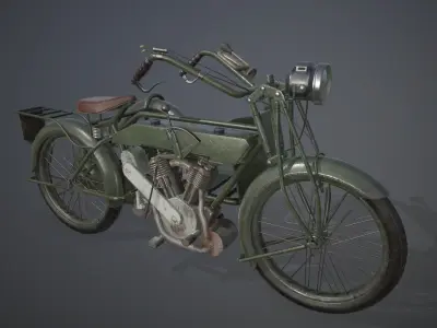 British Matchless 1917 WW1 motorcycle PBR game-ready Low-poly 3D model