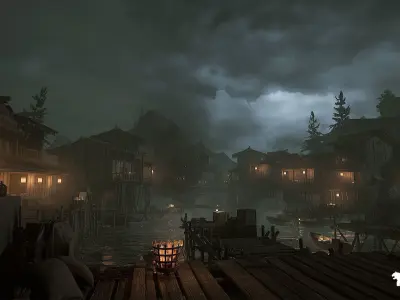 Asian Fishing Village Environment Low-poly 3D model