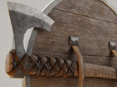 VIKING  SHIELD AND AXE Low-poly 3D model