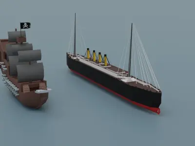 Titanic and Pirate Ship Low-poly 3D model
