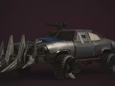 Post-Apocalyptic Game Ready Vehicle with Armor and Weapons Low-poly 3D model