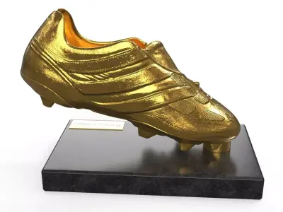 Golden Football Boot Trophy On Marble Base Mockup 3D model