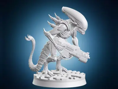Alien Xenomorph Holding Weapon Miniature 3D print model