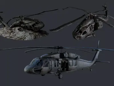 Sikorsky UH60 Black Hawk Military Helicopter Game Ready Pack 02 Low-poly 3D model