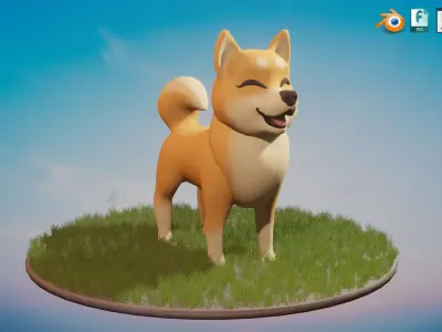 Shibainu Shiba-inu Dog  Low-poly 3D model