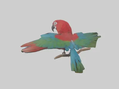 Greenwinged Macaw perched model Low-poly 3D model