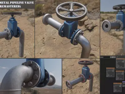 Industrial Metal Pipeline Valve for Water Remastered Low-poly 3D model
