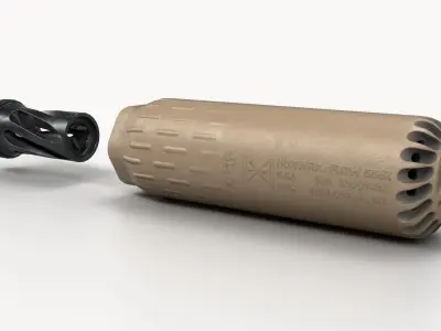 HUXWRX Flow 556K Suppressor and QD Flash Hider Low-poly 3D model