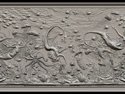 Aquatic Mermaid Theme Panno v5 for CNC Relief engraving 3D model