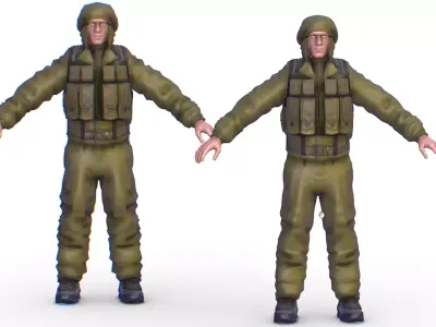 High Poly Subdivision Man Old USSR Soldier Low-poly 3D model