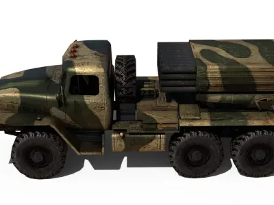 BM21 GRAD Rocket Launcher Low-poly 3D model