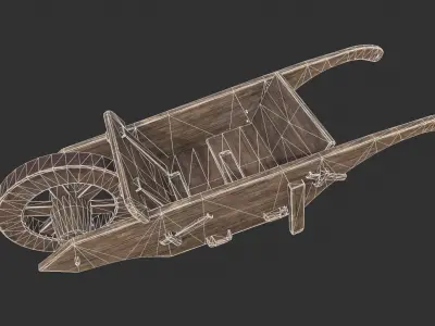 Wooden Wheelbarrow Low-poly 3D model