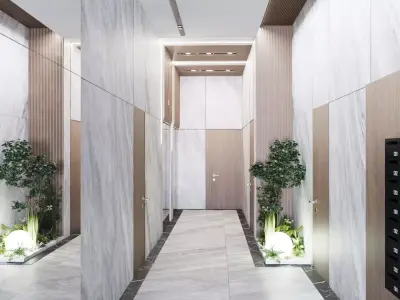Modern Building Entrance Corridor Scene for Cinema 4D 3D model