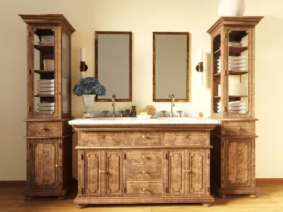 Vintage Wooden Bathroom Vanity Set Free 3D model