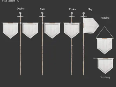 Medieval Knightly Decoration Flags and Banners Low-poly 3D model
