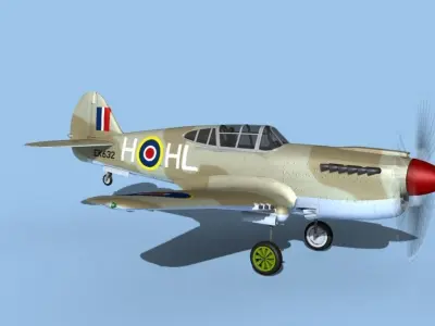 Curtiss P-40F Tomahawk V03 RAF 3D model