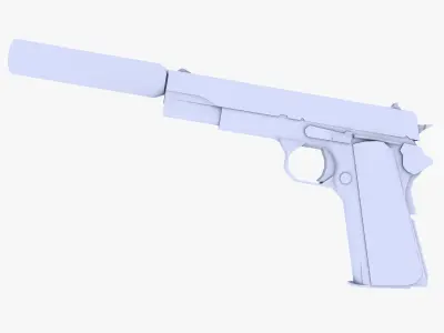 Colt 45 M1911 Pistol Supressed Low-poly 3D model