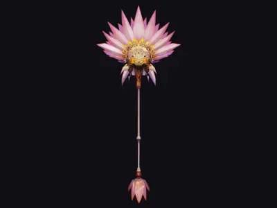 Magical Staff Sakura Pink Flower Lotus Wizard Wand Item Scepter Low-poly 3D model
