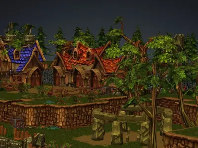 Exclusive Toon Cartoon Village Low Poly 3D Model Low-poly 3D model