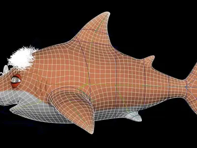 grandma shark fish cartoon Low-poly 3D model