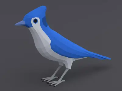 Low Poly Cartoon Blue Jay Low-poly 3D model