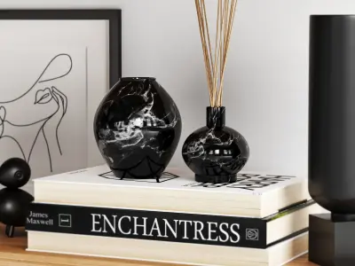 Decorative set objects on shelf 3D model