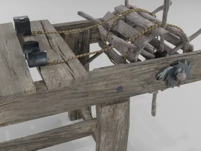 The rack wooden bench with wheels Low-poly 3D model