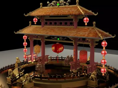 Chinese ancient gate 3D model