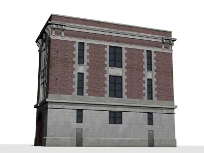Firehouse brick building Low-poly 3D model