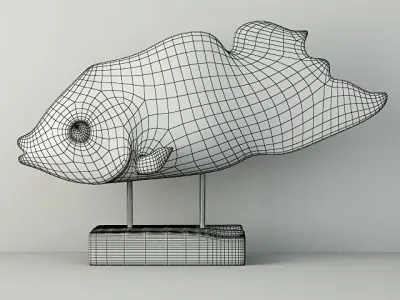 Hand Carved Driftwood Fish On Stand 3D model