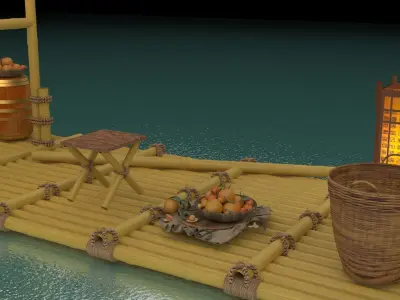 Chinese fishing raft 3D model