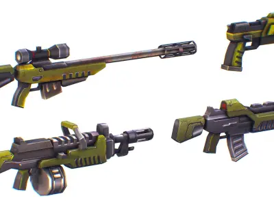 42 dollars discount SciFi Cartoon Weapons Set Low-poly 3D model