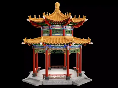 Chinese architecture Low-poly 3D model