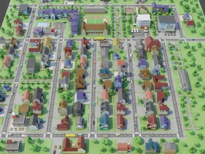 City Private houses Low-poly 3D model