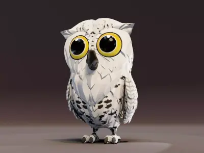 Cartoon Snowy Owl Rigged 3D Model Low-poly 3D model