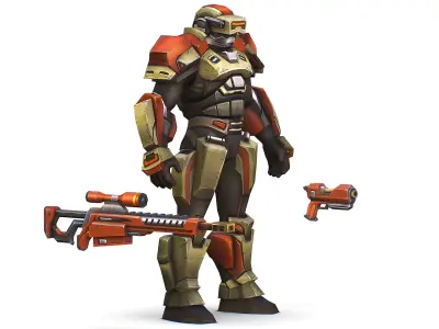 Sci-Fi Man Cyborg - Male Drone Sniper Soldier Low-poly 3D model