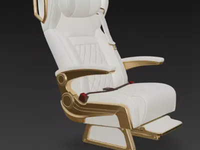 Luxury VIP Aircraft Seat White Leather Gold 3D Model 3D model