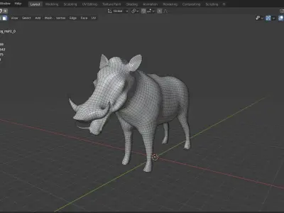 African Animal Warthog  Low-poly 3D model
