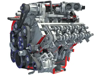 Sectioned Animated V8 Engine 3D model