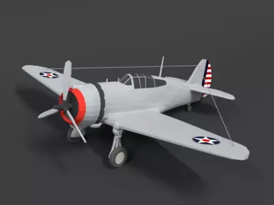 Low Poly Cartoon Curtiss P 36 Hawk WII Airplane Low-poly 3D model