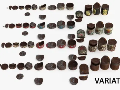 Rust Trash Tin Can Collection Low-poly 3D model